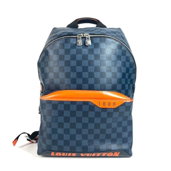 LOUIS VUITTON N40157 Damier Cobalt Discovery bag Backpack Canvas Navy/Orange - Picture 1 of 14